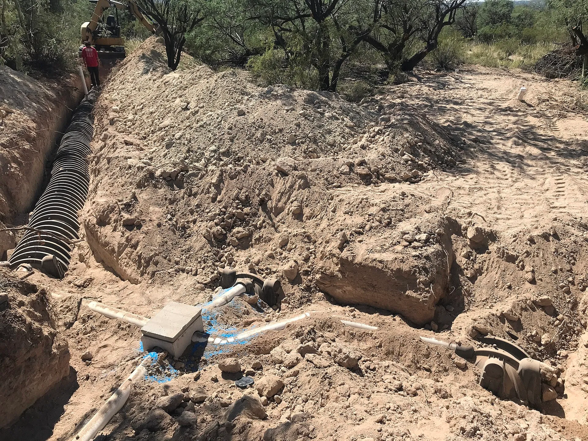 Drain field replacement work at a rural property in Comal County, Texas